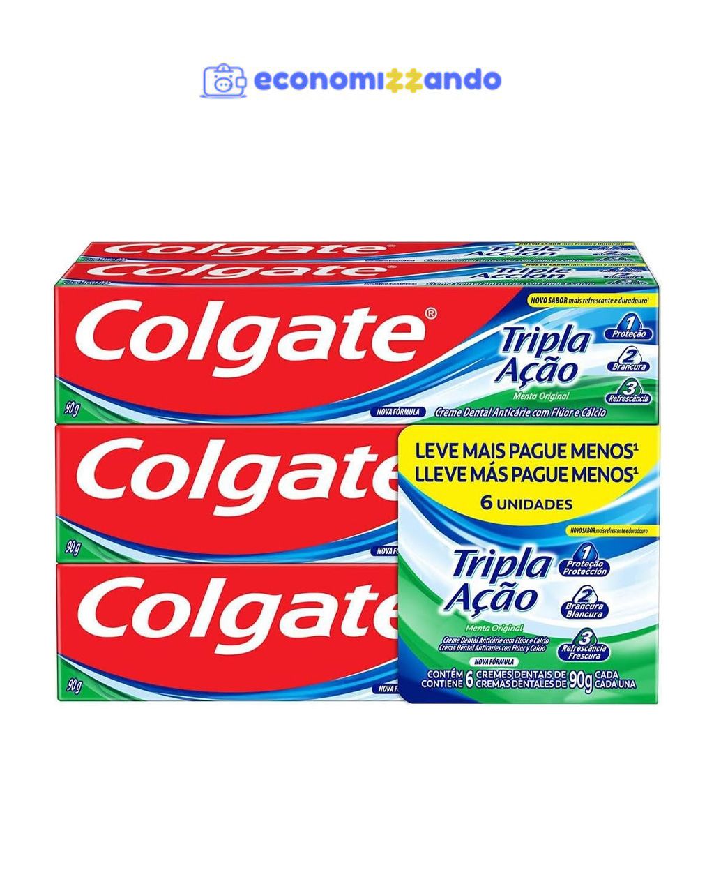 Colgate Creme Dental Tripla Ação Menta 90G Pacote Com 6 Unidades