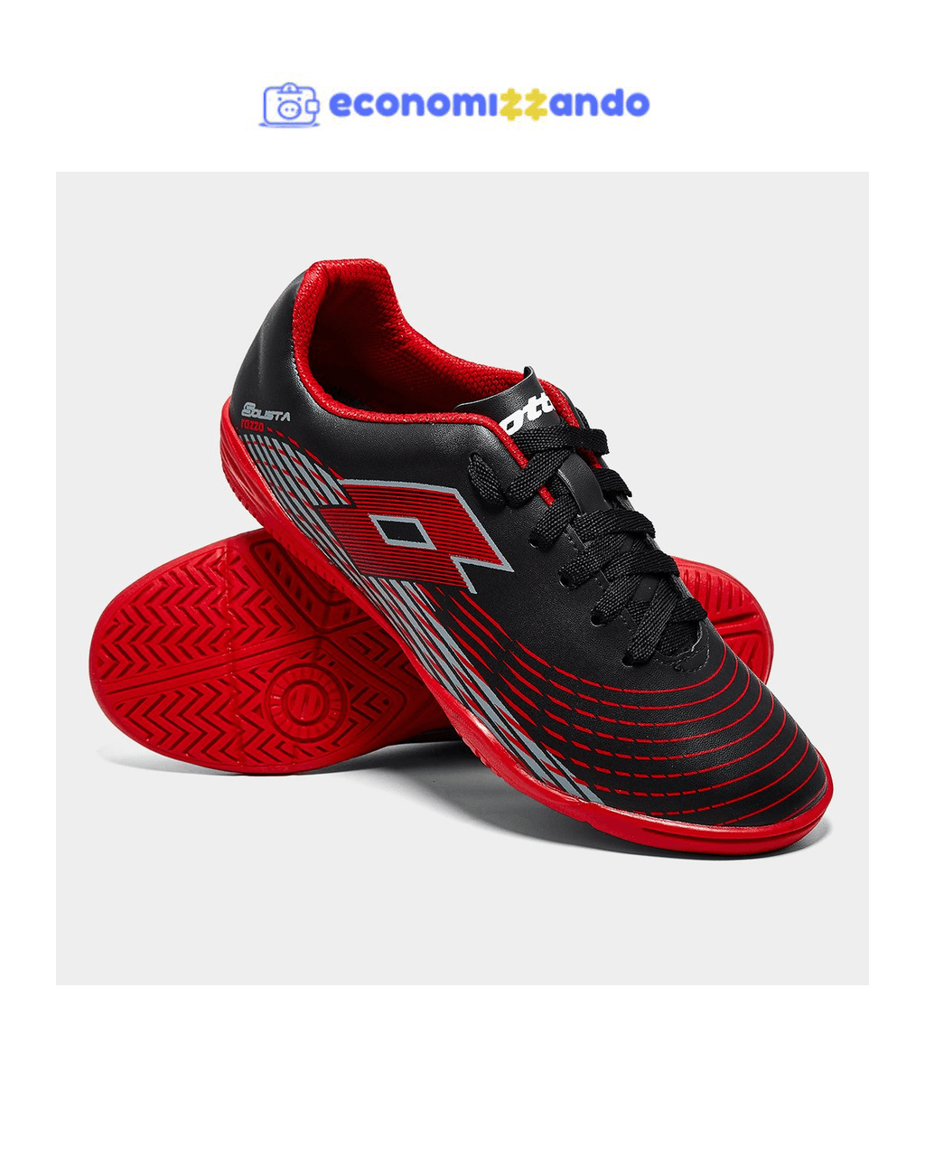 Chuteira Futsal Lotto Solista Razzo Unissex - Preto+Vermelho