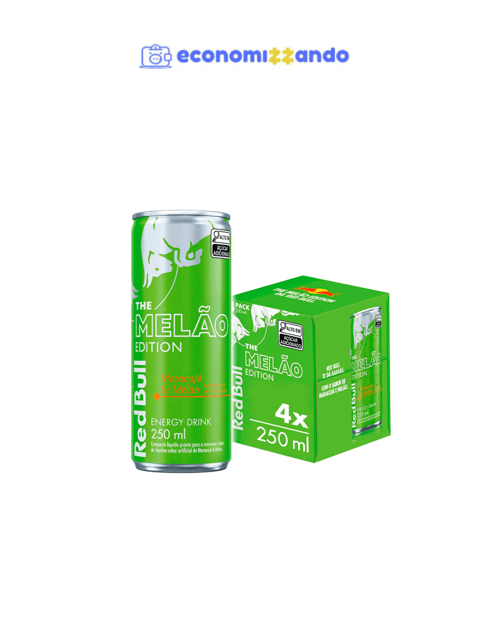 Pack de 4 Latas Red Bull Energético, Melão Edition, Maracujá e Melão, 250ml 