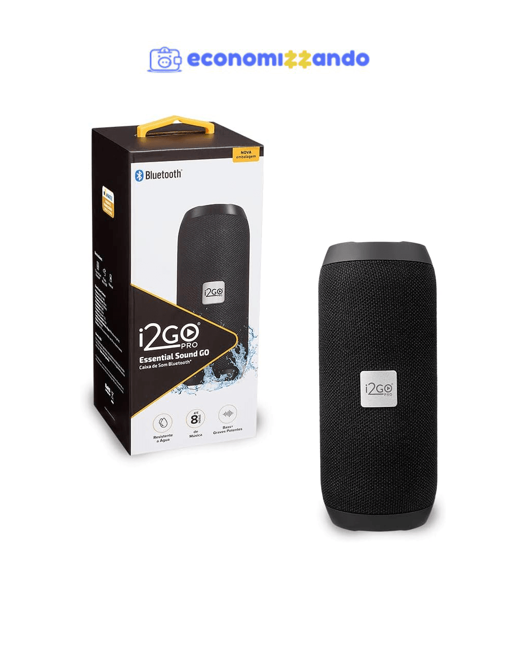 I2GO, Caixa De Som Bluetooth Essential Sound Go, 10W RMS, Resistente à Água, Preto