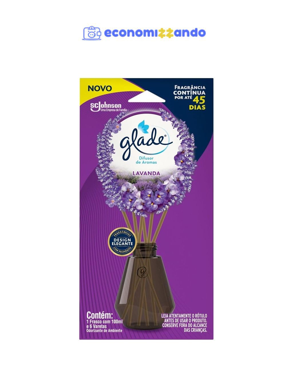 Glade Aromatizador de Ambiente Lavanda, 100ml e 6 Varetas (Min 2 Un.)