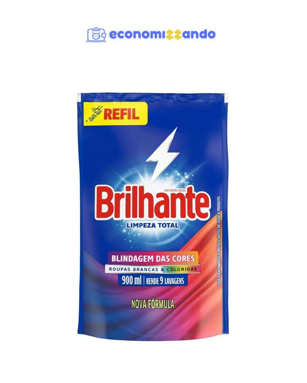 Sabão Líquido Brilhante Limpeza Blindagem das Cores Total Roupas Brancas e Coloridas Refil 900ml