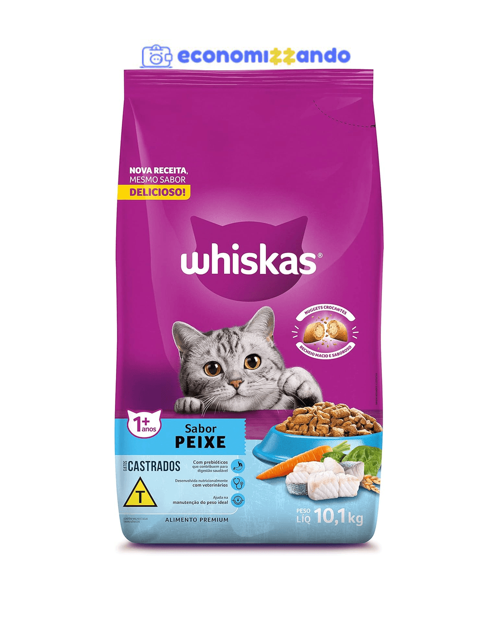Ração Whiskas para gatos adultos sabor peixe 10,1KG