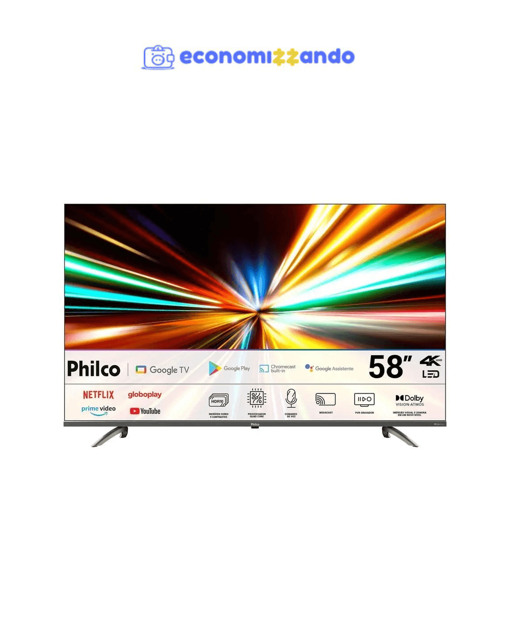 Smart Tv 58'' Philco Led 4k Google Tv Hdr10 P58kga Preto