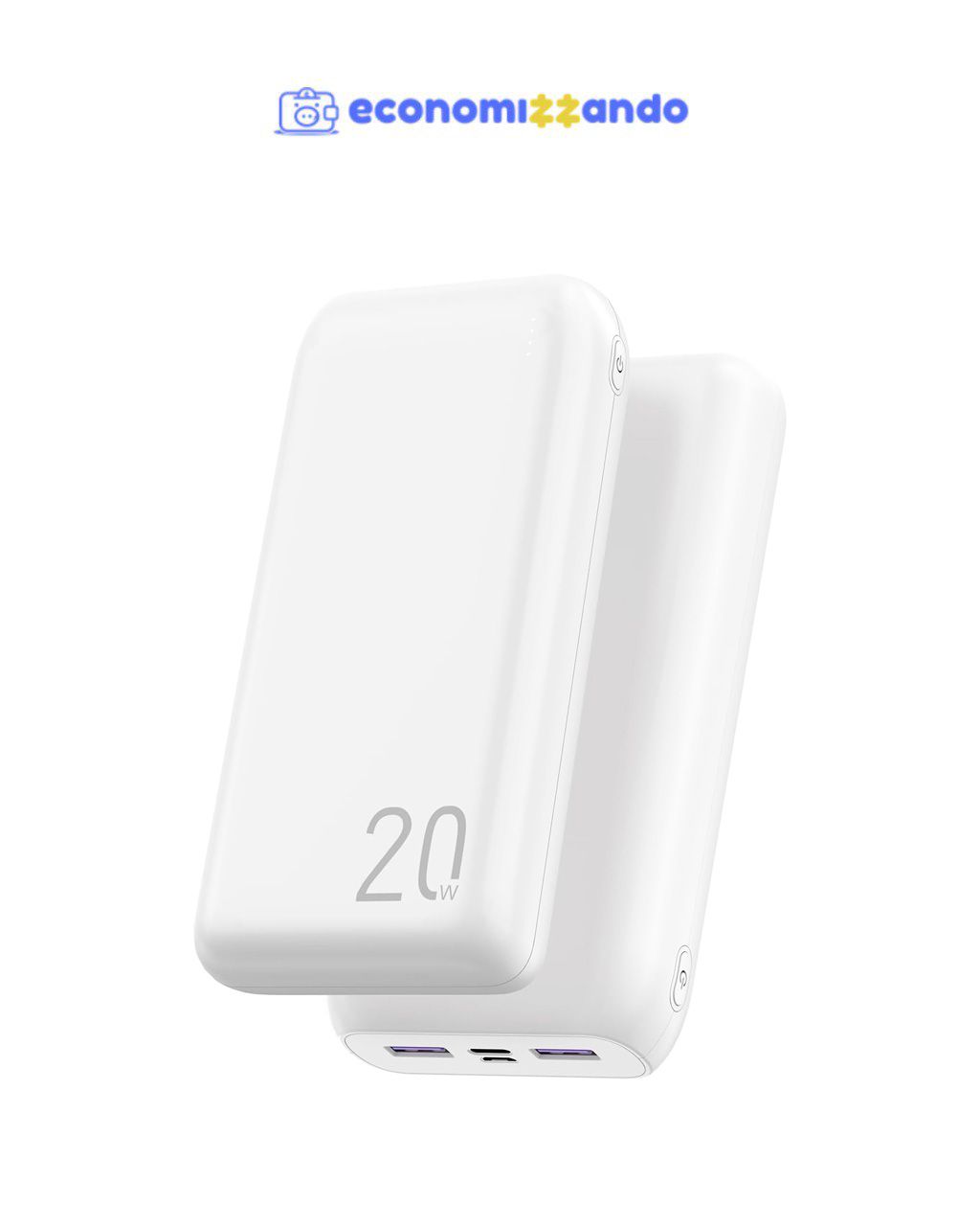 Power Bank 20000mAh Carregador Portátil, Compatível com Android e iOS – Branco