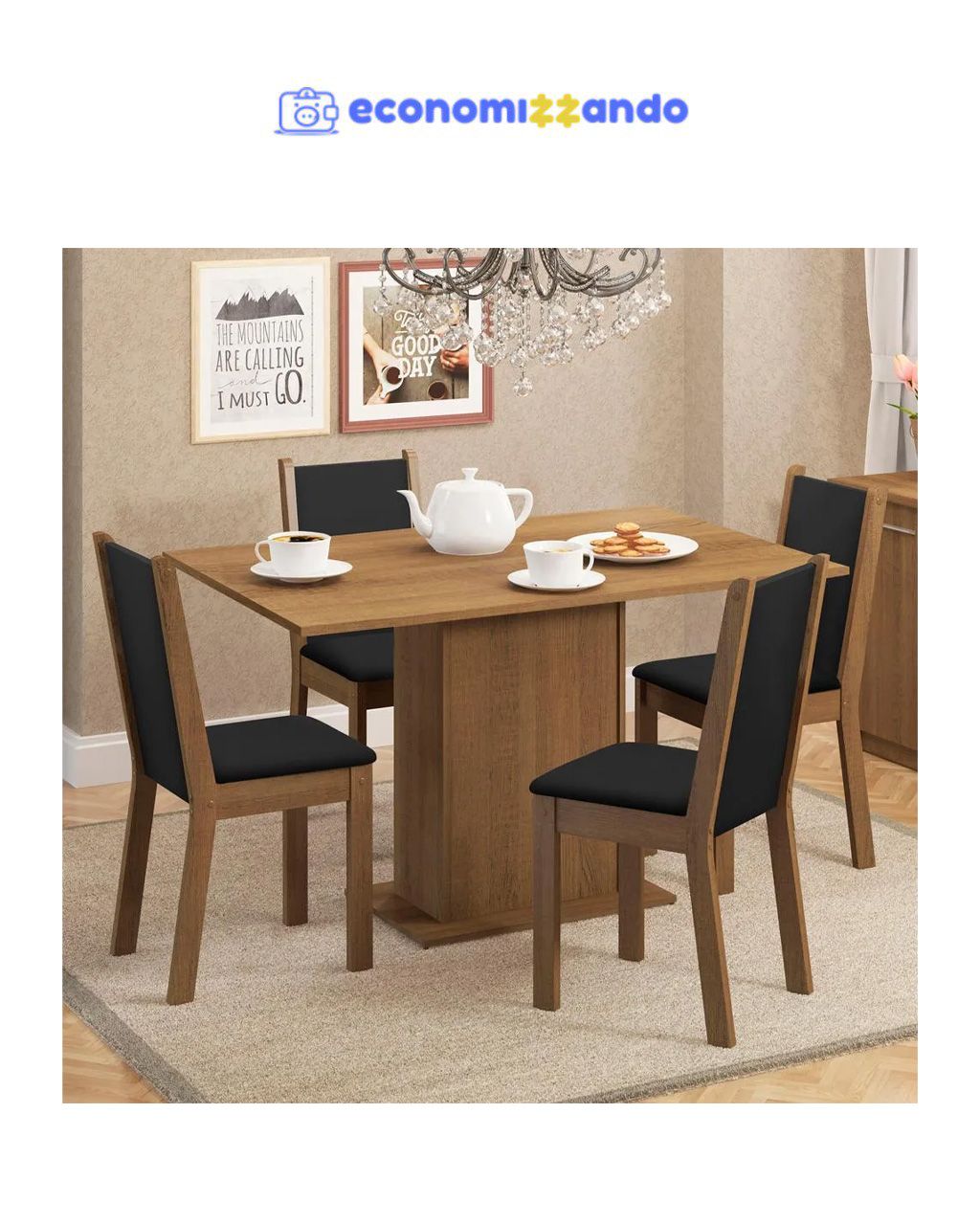 Sala De Jantar Madesa Talita Mesa Tampo Madeira 4 Cadeiras Cor Rustic/Preto/Sintético Preto