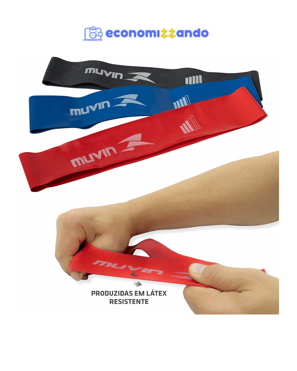 Kit Mini Band Muvin - Faixas Elásticas Circulares Com 3 Tensões - Diferentes Intensidades de Resistência