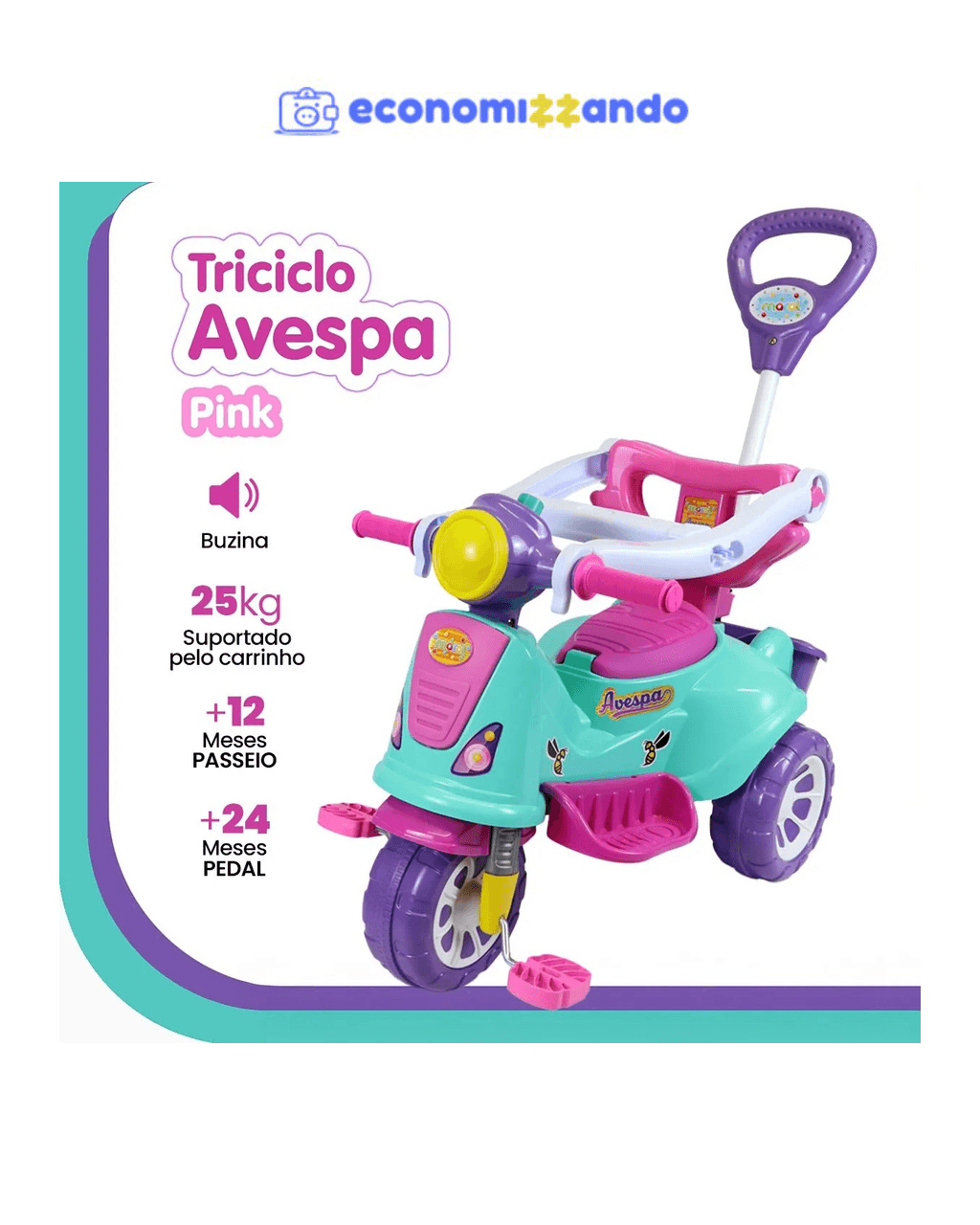 Carrinho De Passeio Ou Pedal Infantil Triciclo Avespa