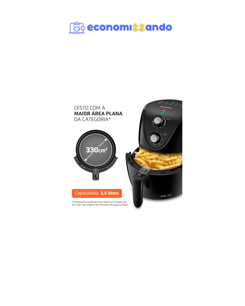 Fritadeira Elétrica Sem Óleo Air Fryer Mondial AF35-BF MK NE 1500W 3,5 Litros