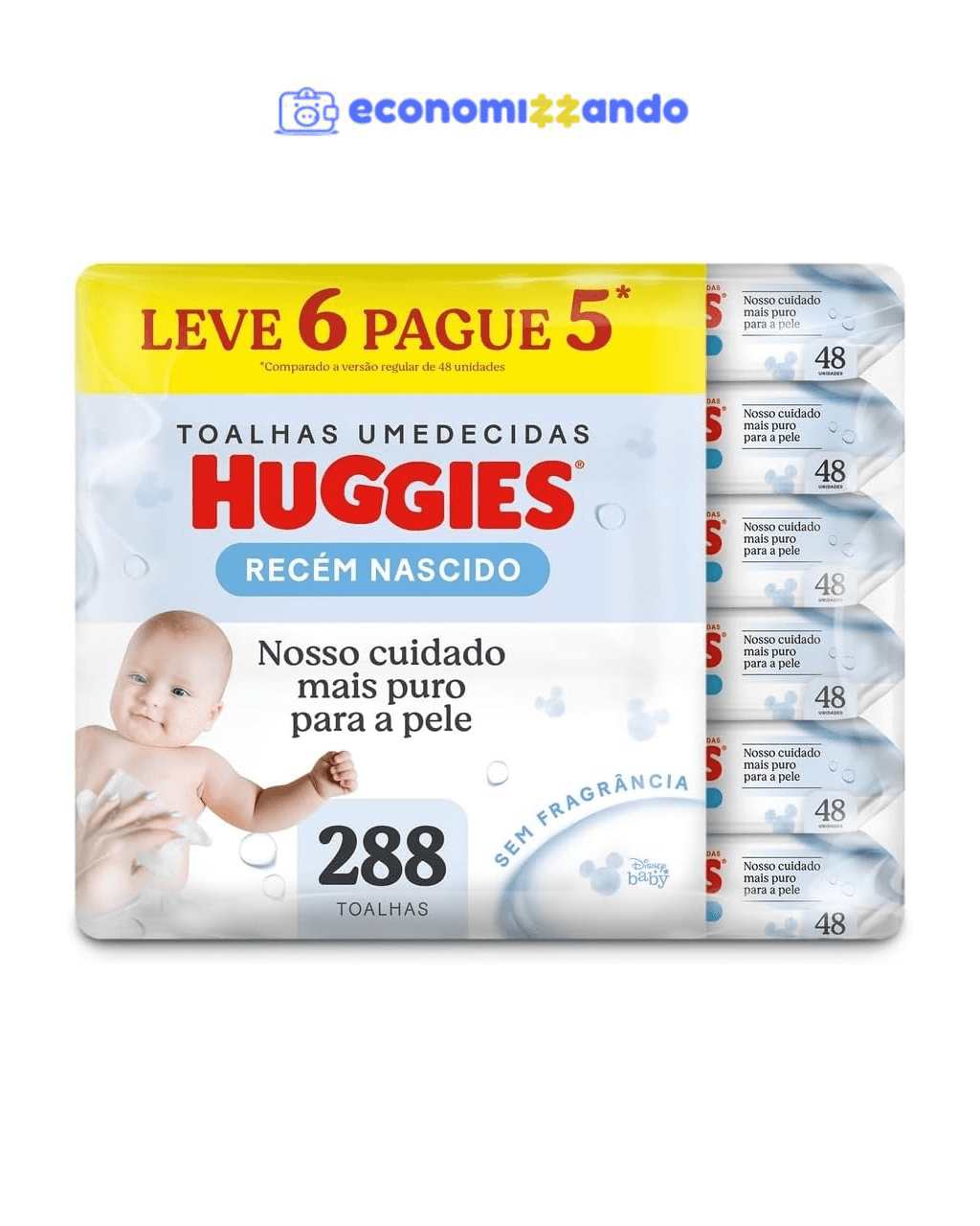 Lenço Umedecido Huggies Pure Care L6P5 - 288 Lenços, Huggies, Amarelo, Pacote de 288 