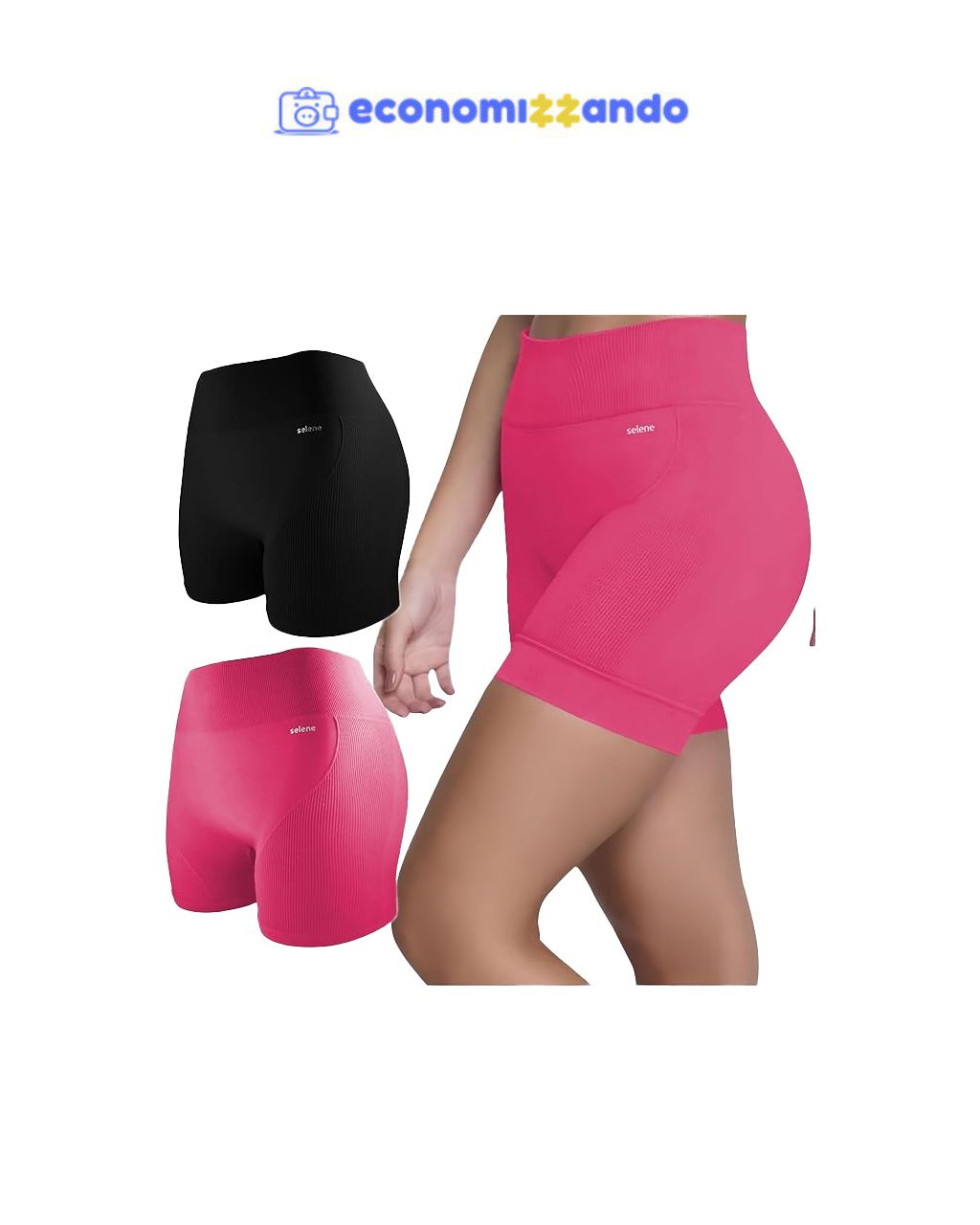 Kit 2 Shorts Academia Feminino Sem Costura Canelado Fitness Adulto Selene