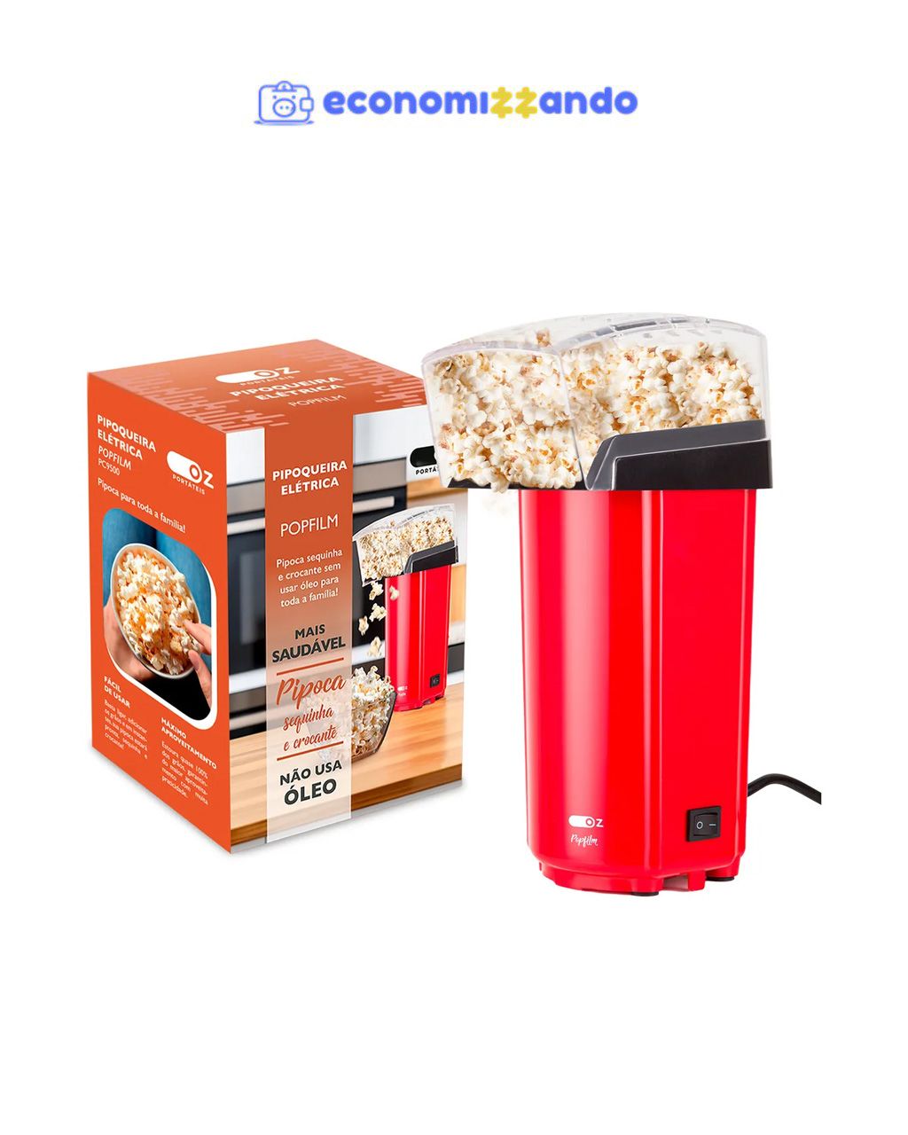 Pipoqueira Elétrica Popfilm Manteiga Sem Oleo 900w Pc9500 Oz Cor Vermelho - 127V