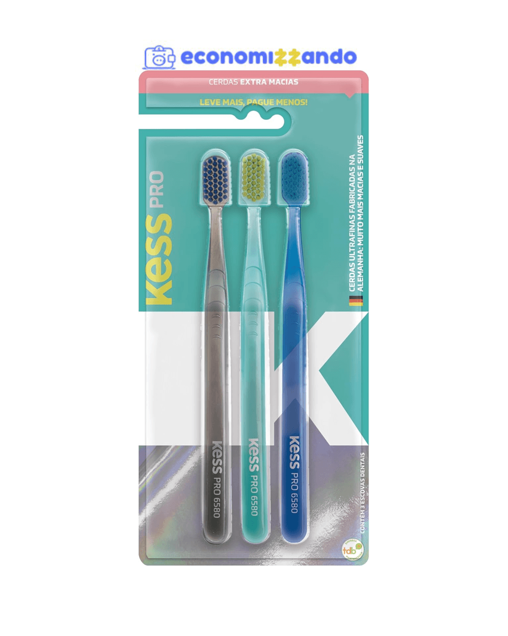 KESS Pack com 3 Escovas Dentais Pro Extra Macias Multicolorido 