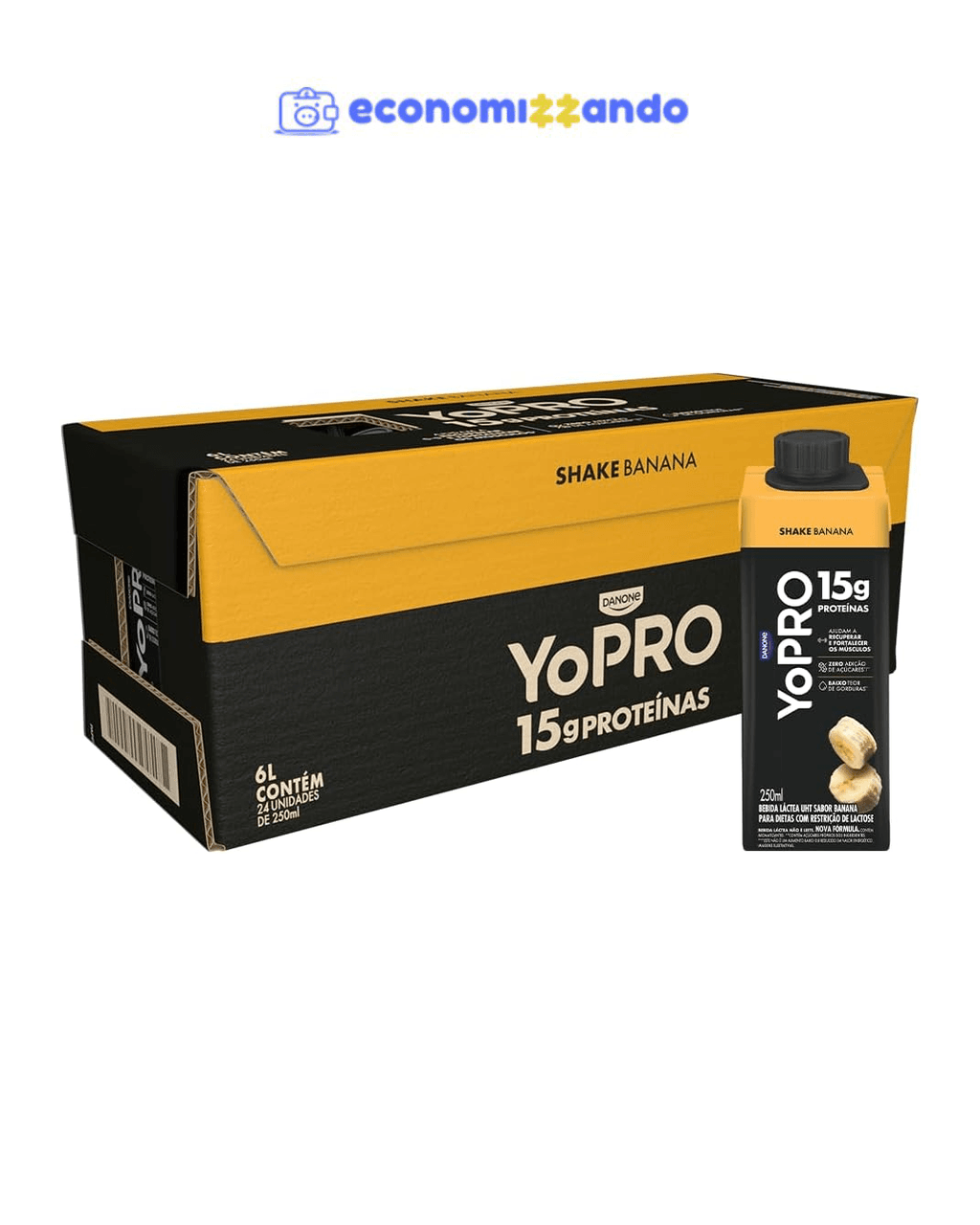 Pack YoPRO Bebida Láctea UHT Banana 15g de Proteínas 250ml - 24 Unidades