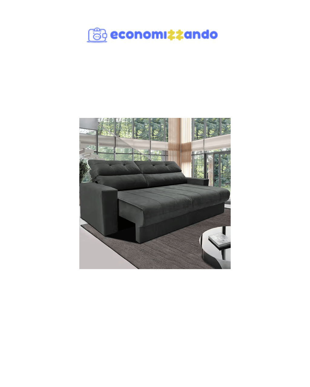  Sofá 3 lugares Cama inBox Clean com Assento Retrátil, Encosto Reclinável em Tecido Velusoft e 170cm de Largura - Cinza