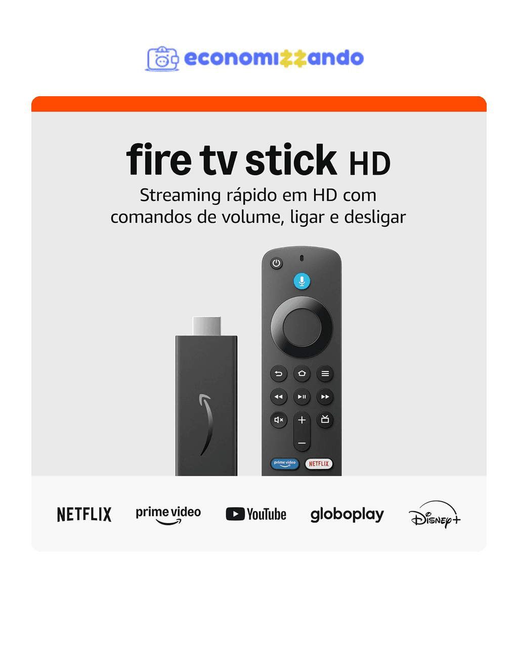 Fire TV Stick HD (Geração mais recente) | Com controle remoto por voz com Alexa (inclui comandos de TV), controles de casa inteligente e streaming em HD