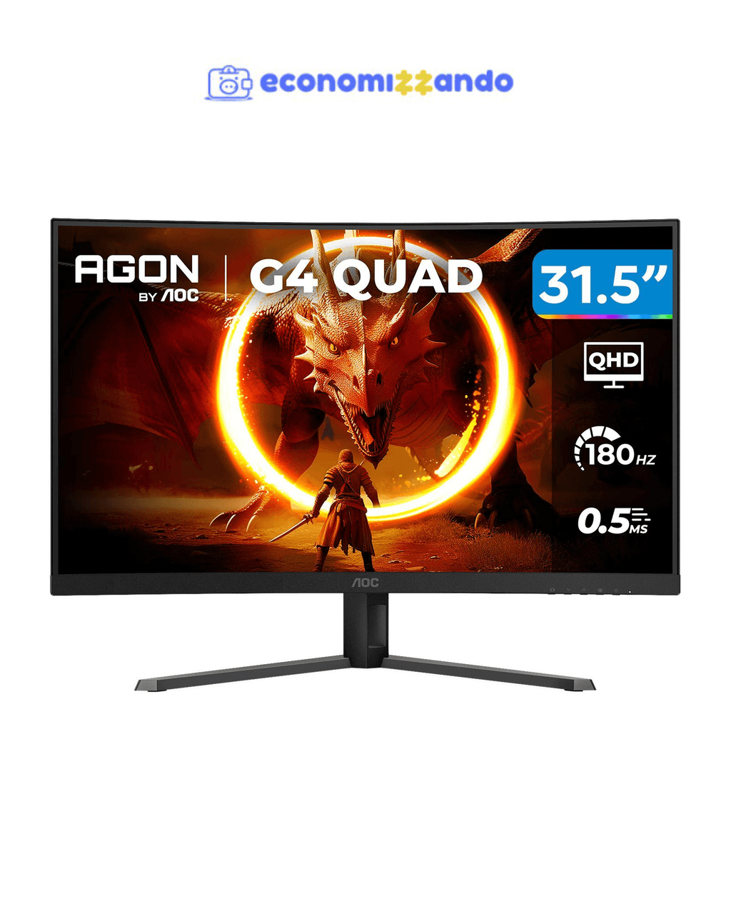Monitor Gamer AOC Gaming 32" QHD 180Hz VA 0,5ms HDMI DisplayPort