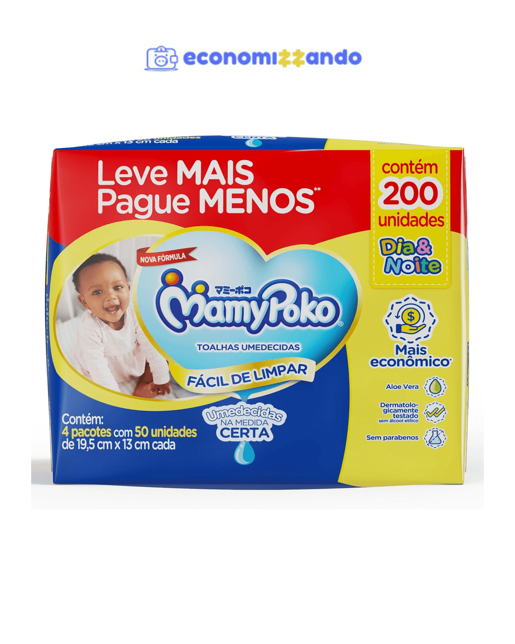 Lenço Umedecido Mamypoko Dia&Noite 200 unidades (4 pacotes)