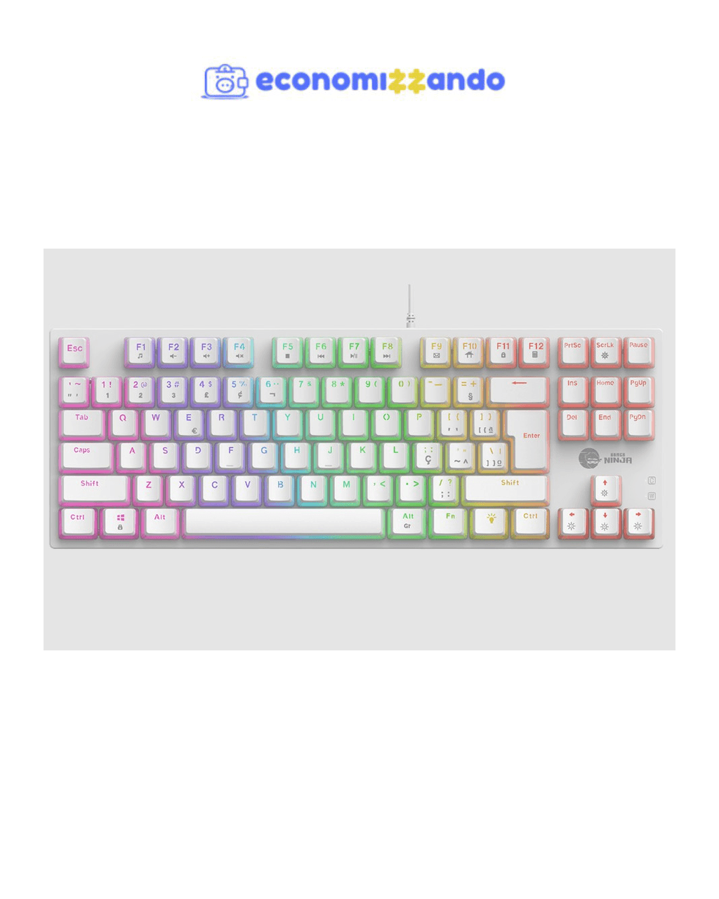 Teclado Mecânico Gamer Ninja Leap Pudim, Switch Blue, Rainbow, ABNT2, White