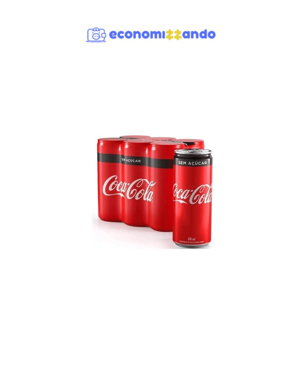 Pack de Coca Cola Sem Açúcar Lata 310ml 6 unidades
