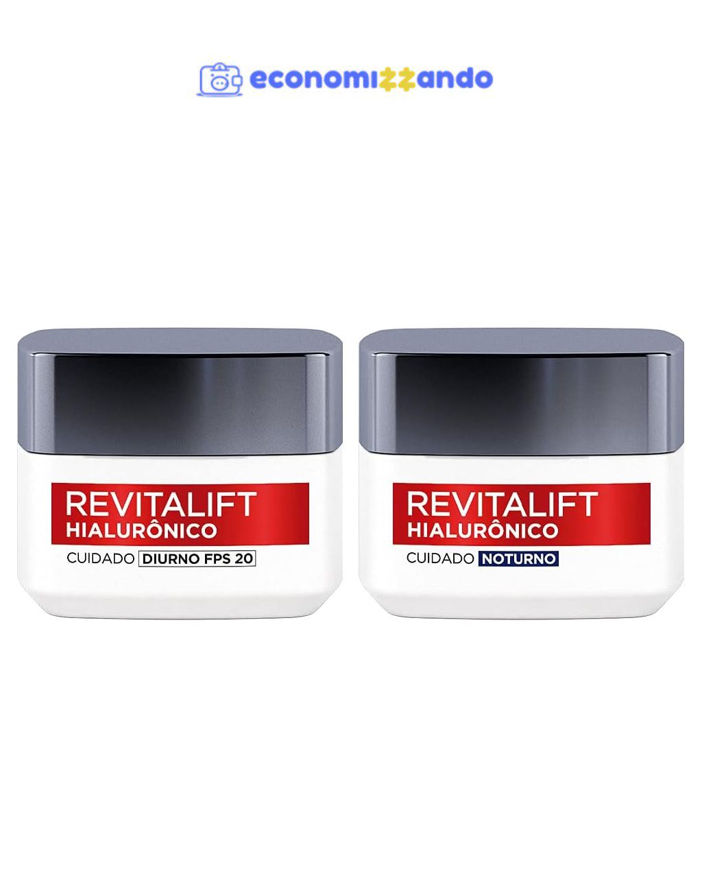 Kit Creme Facial Anti-idade L'Oréal Paris Revitalift Hialurônico Noturno + Diurno FPS 20, 49g
