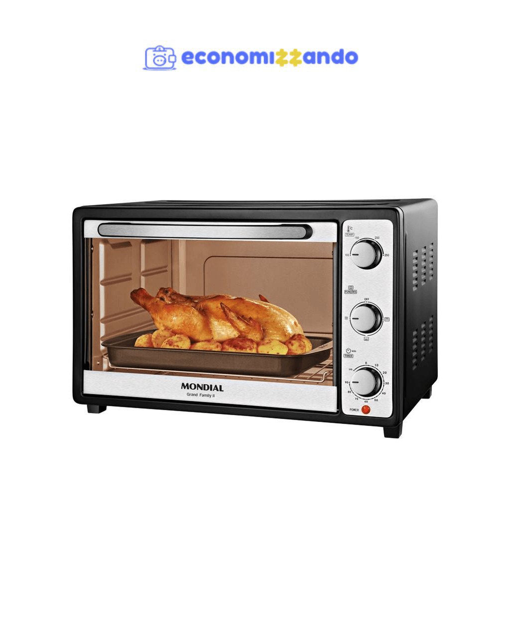 Forno Elétrico de Bancada Mondial com Timer - 52L Preto e Prata Grand Family II FR-52