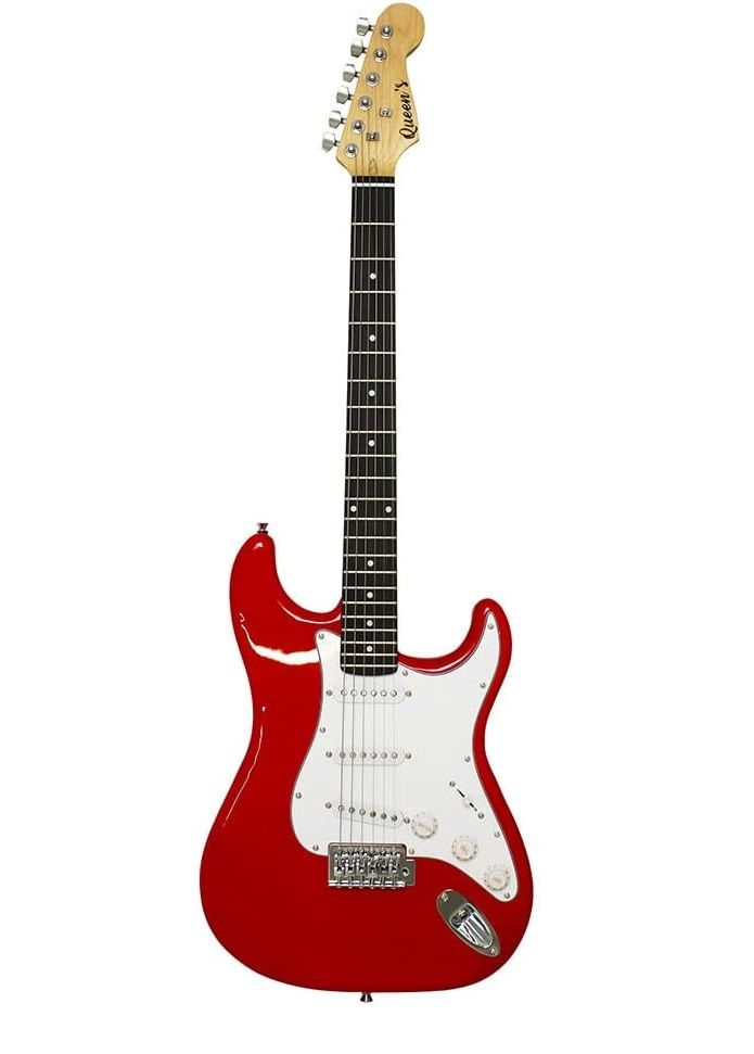 Guitarra Elétrica Queen's ST Vermelha – Inclui Kit com Palhetas, Cabo P10 c/adaptador P10/P2 e Chaves Allen