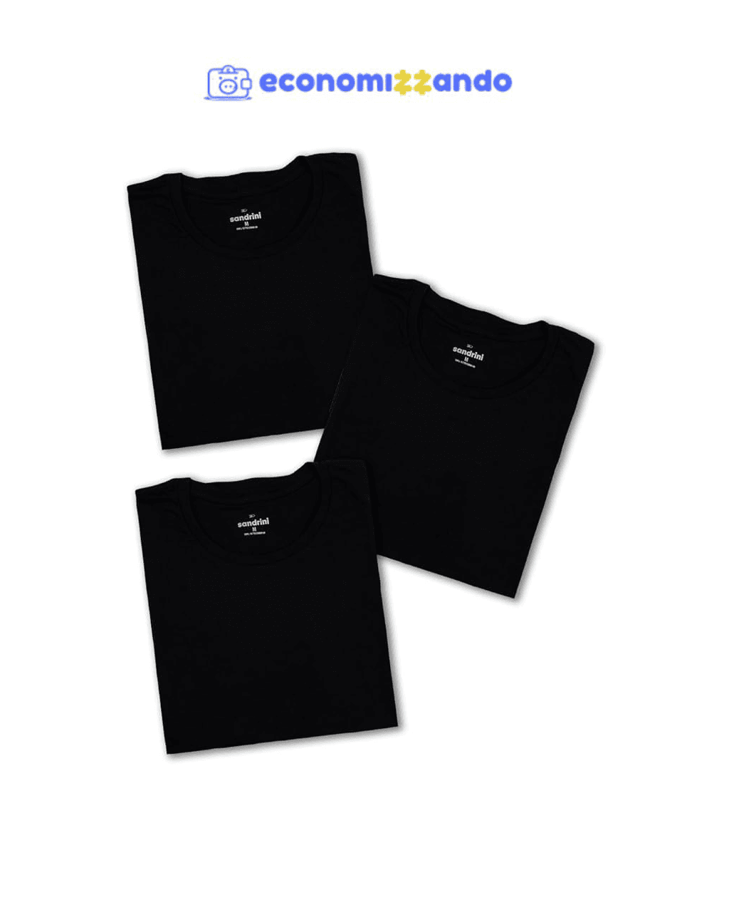 Kit 3 Camisetas Básicas Masculinas Sandrini