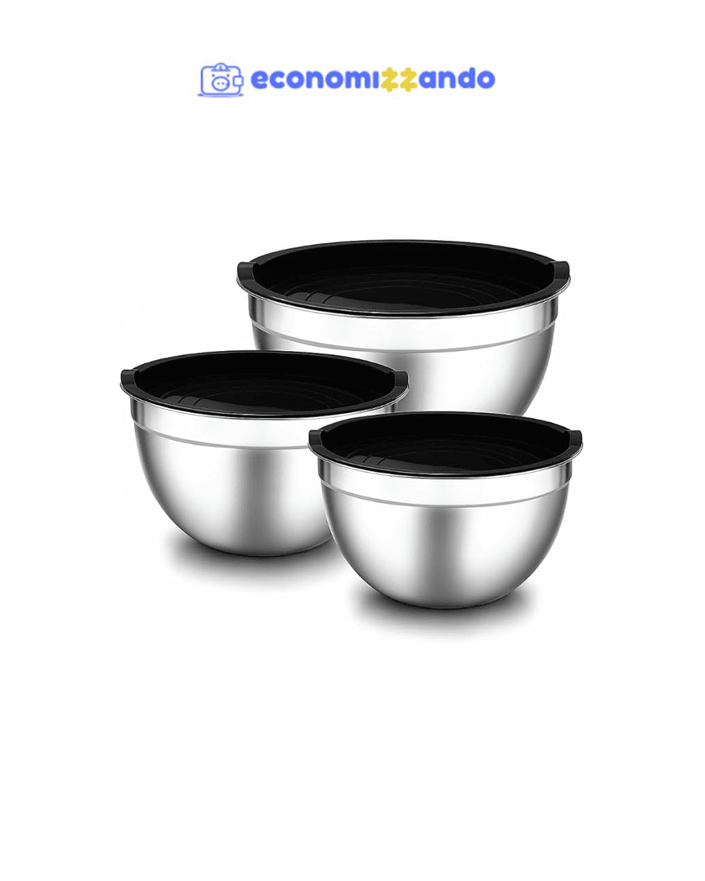 Kit 3 Conjunto de Bowls Tigelas de Inox com Tampa Hermética