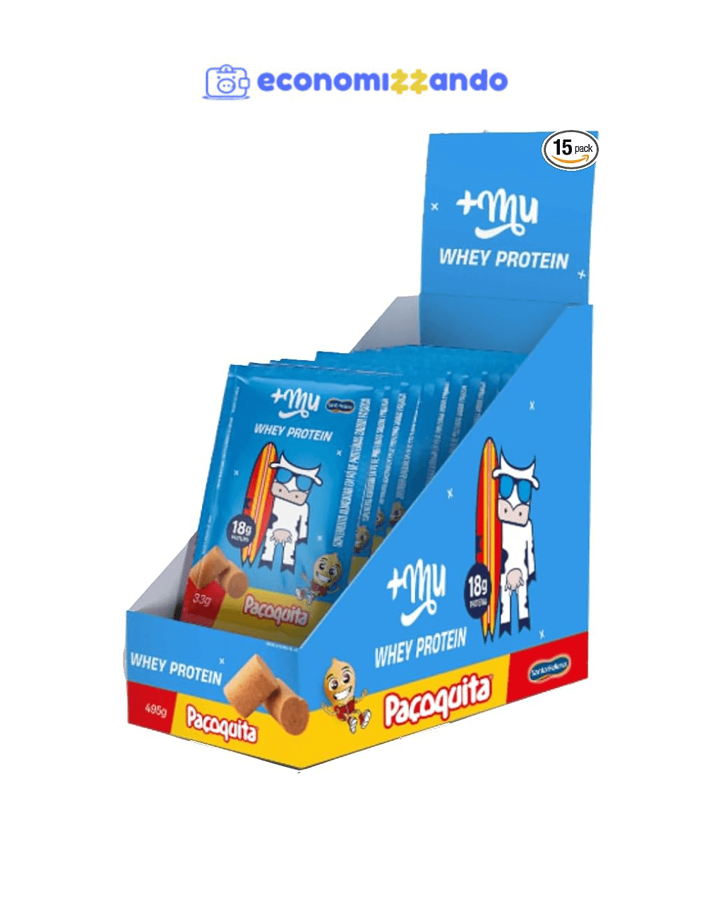 +Mu Whey Concentrado Sabor Paçoquita - 15 sachês