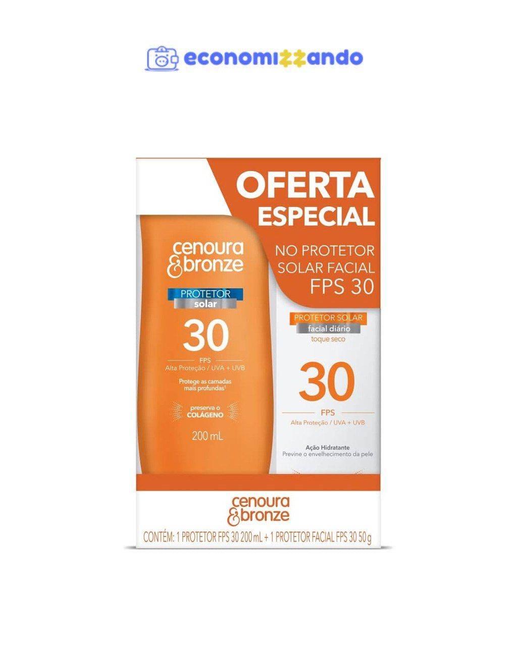 Cenoura e Bronze Kit Protetor Solar Corpo FPS 30 200ml+Facial FPS 30 50g