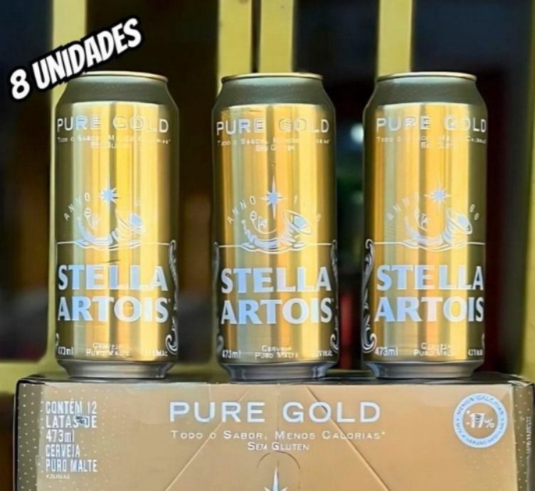 Pack Cerveja Stella Artois Pure Gold, Lata, 350ml, Caixa 8 unidades