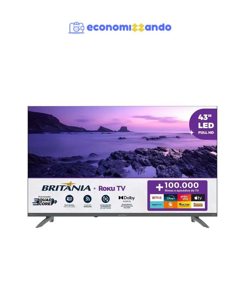 Smart TV 43” Britânia BTV43VA4REGB Roku TV LED Dolby Audio