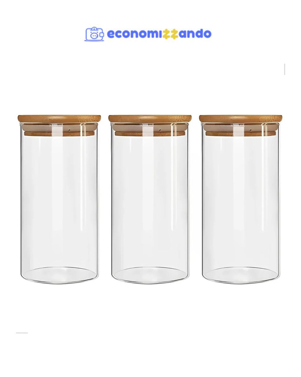 Kit 3 Pote Hermético Vidro Tampa Bambu 1000ml Mantimentos