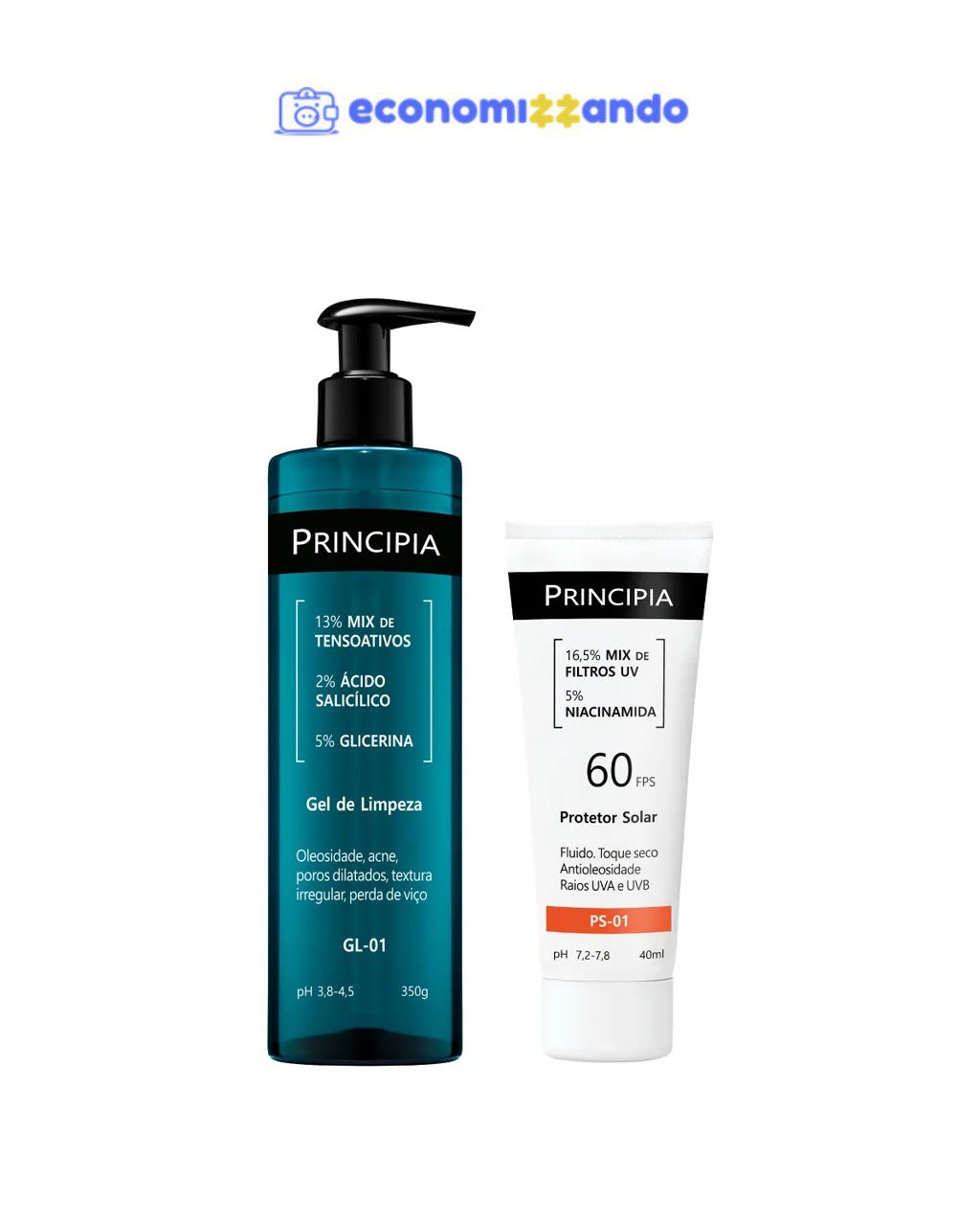 Principia Kit Gel De Limpeza GL-01   Protetor Solar Facial PS-01 FPS 60