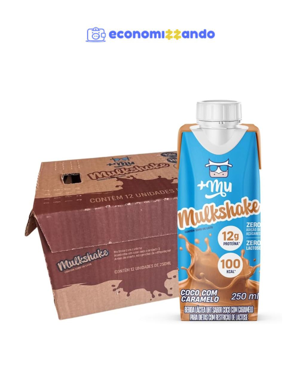  Mu Mulkshake Bebida Proteica Sabor Coco com Caramelo - Pack 12 unidades 250 mL