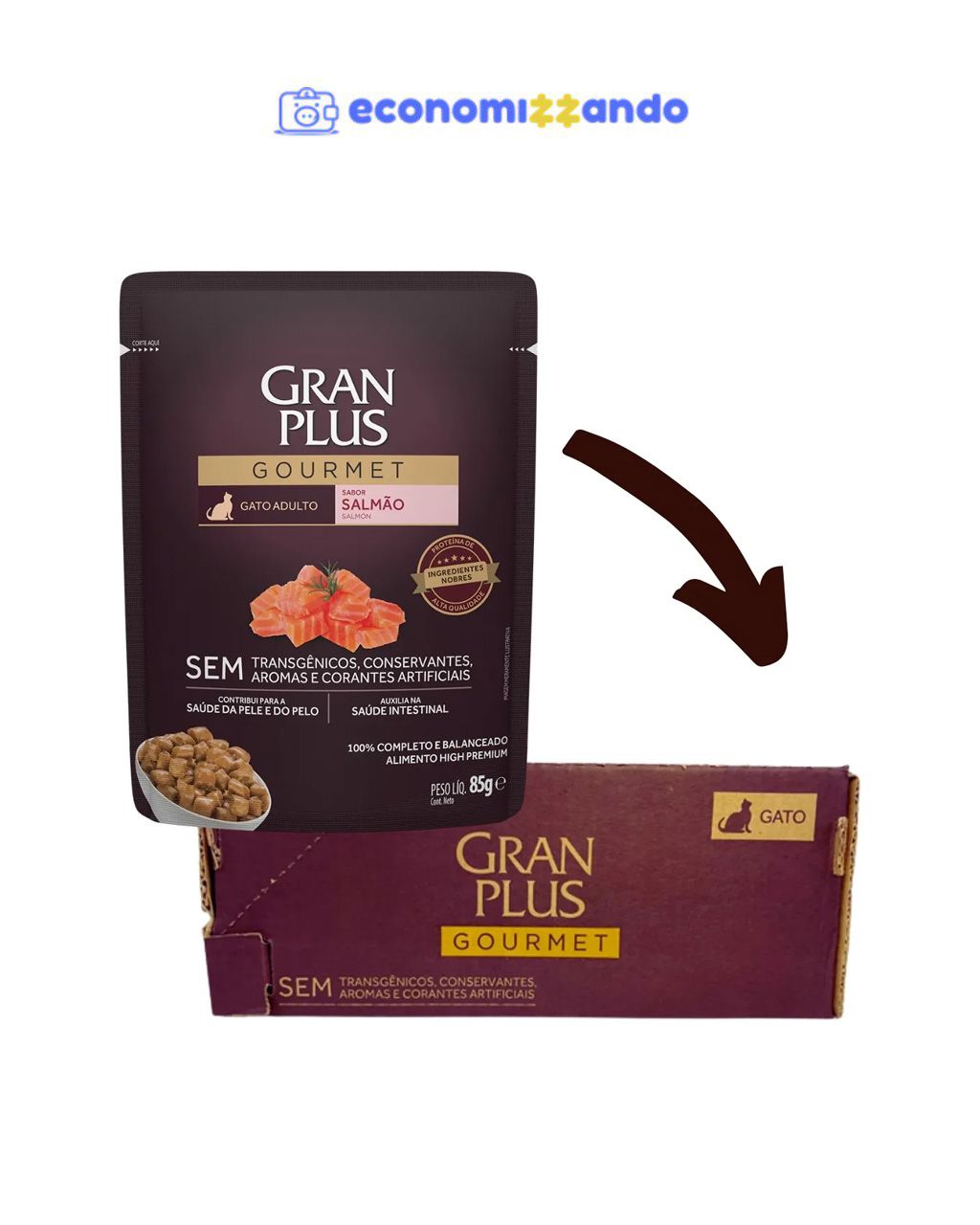 Ração Úmida Gatos Gourmet Salmão Sachê 85gr Cx 18un Granplus