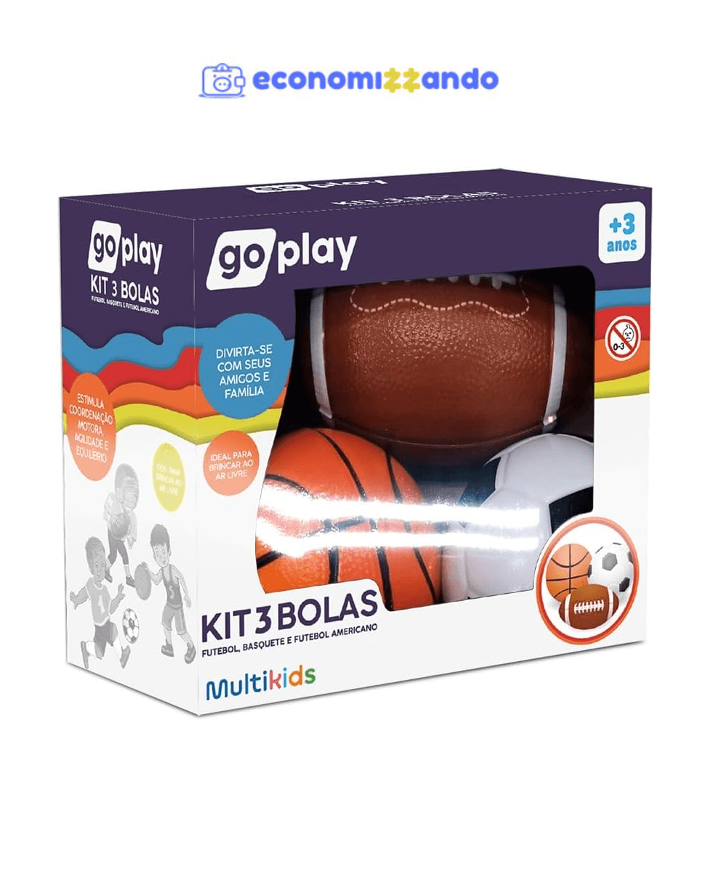 Kit Com 3 bolas Infantil Go Play Multikids - BR2322