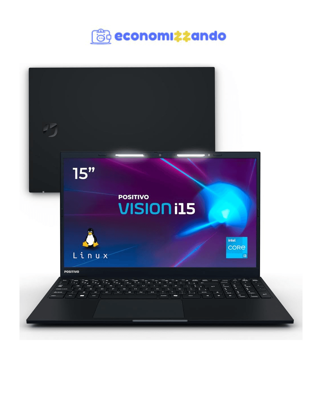 Notebook Positivo Vision i15 Lumina Bar i3-N300 8GB 256GB SSD Tela 15" Full HD Antirreflexo Linux - Preto