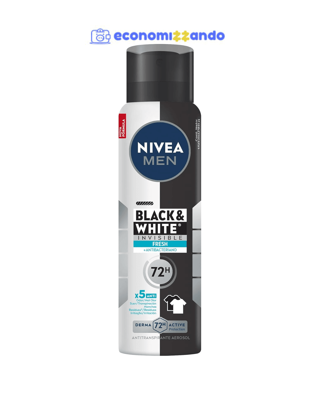 Desodorante Antitranspirante Aerossol Invisible Black & White Fresh 150ml NIVEA MEN