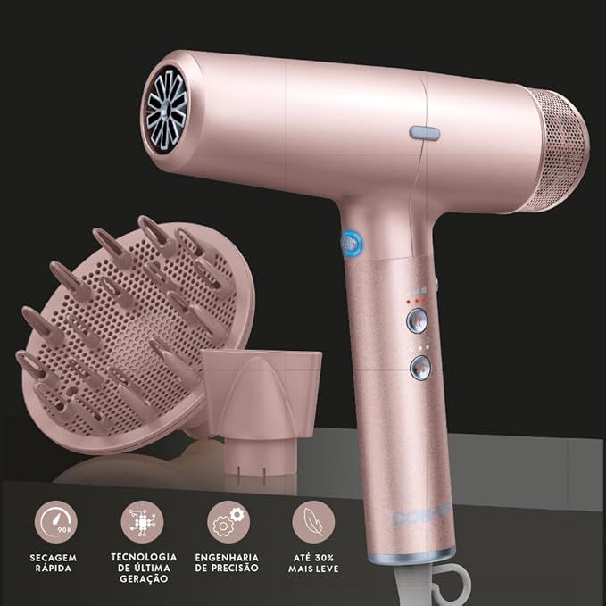 Conair, Secador Digital de Cabelo, Com Difusor, Secador Digital Iônico, 1700W, DIGITALaire, Rosa - 110V