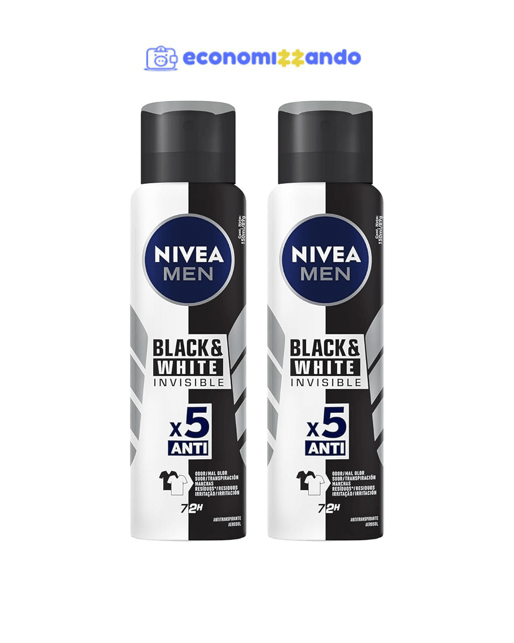 Kit NIVEA Desodorante Aerosol Men Black&White Invisible - 2 unidades