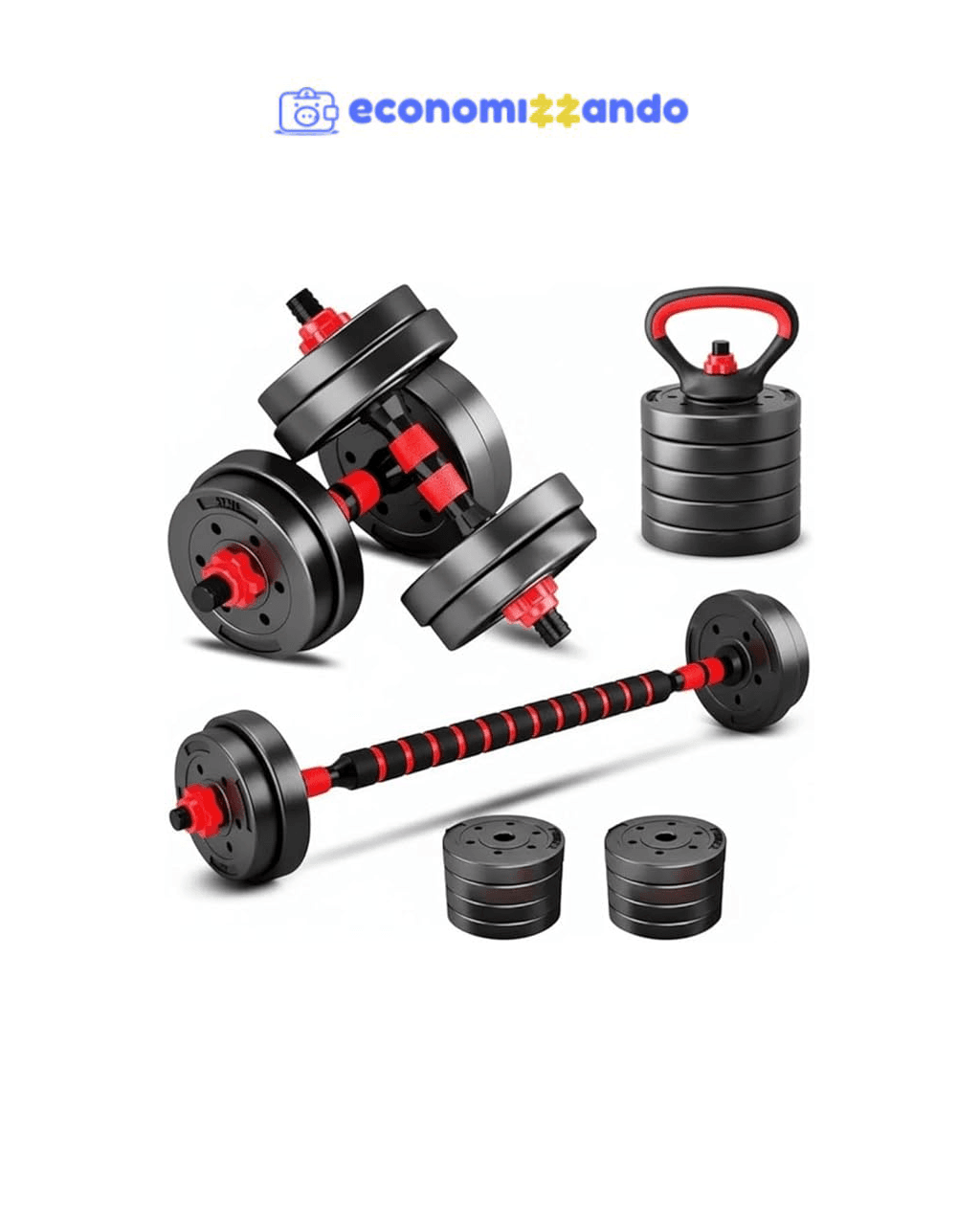 Kit Halteres Barras Anilhas Kettlebell Musculação 6 em 1 Peso Ajustável Consport