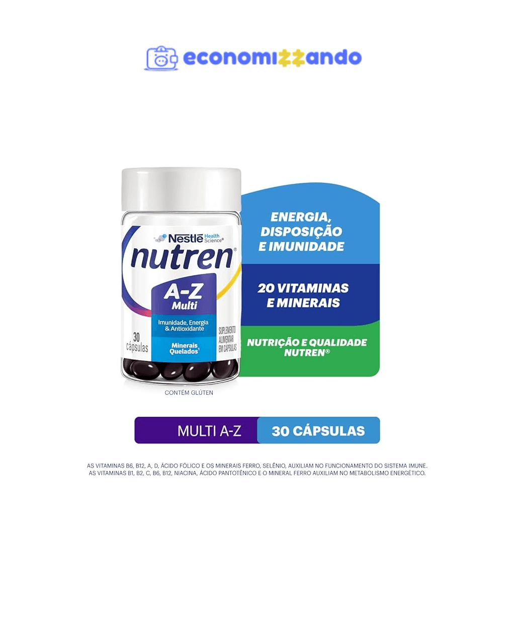 Suplemento Alimentar Nutren A-Z Multivitamínico 30 Cápsulas
