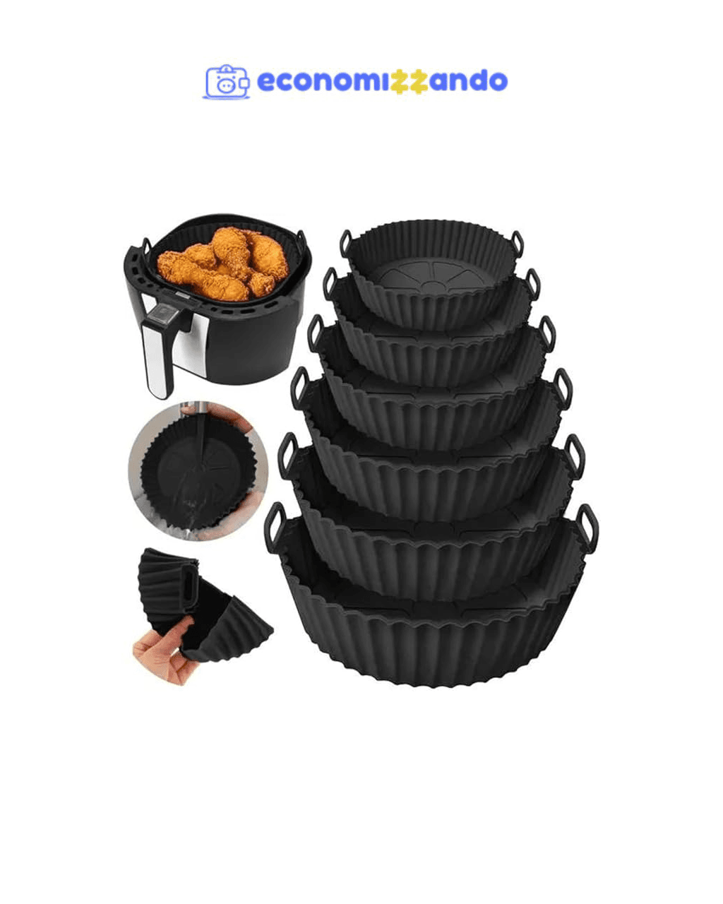 Kit Com 6 Formas De Silicone Para Air Fryer Reutilizável