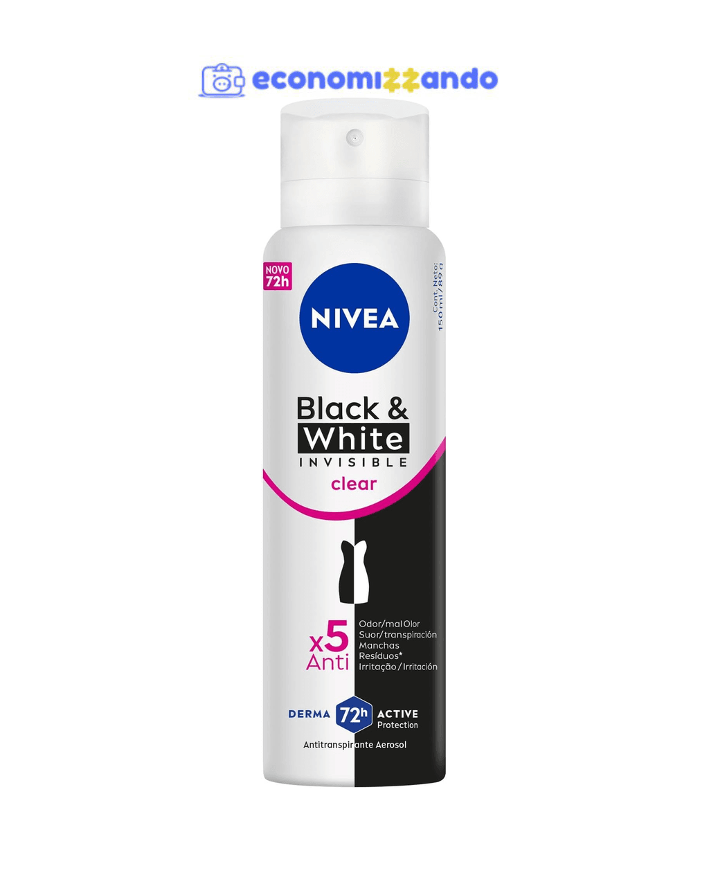 NIVEA Desodorante Antitranspirante Aerossol Invisible Black & White Clear