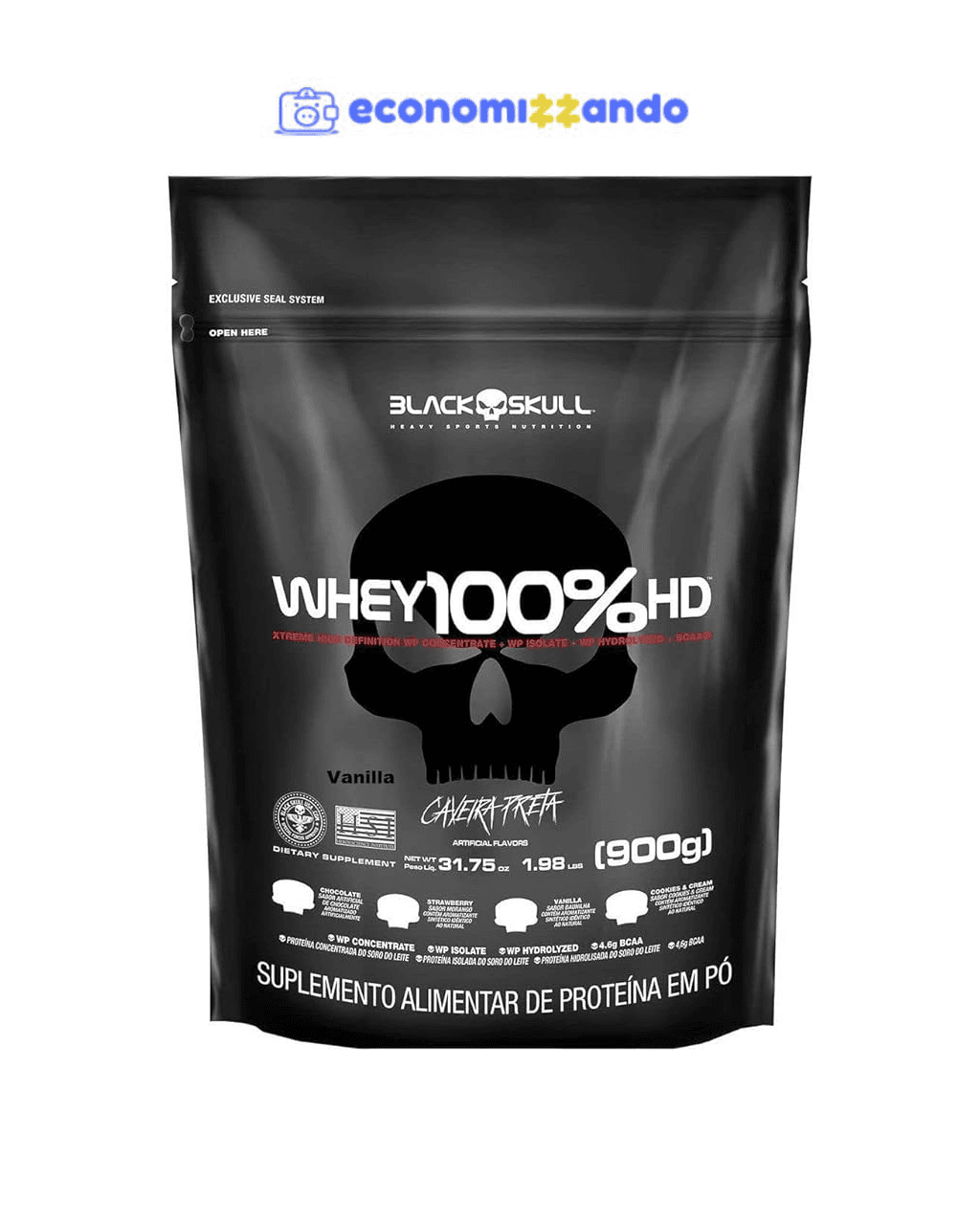 Whey 100% Black Skull HD Refil - 900g - Baunilha