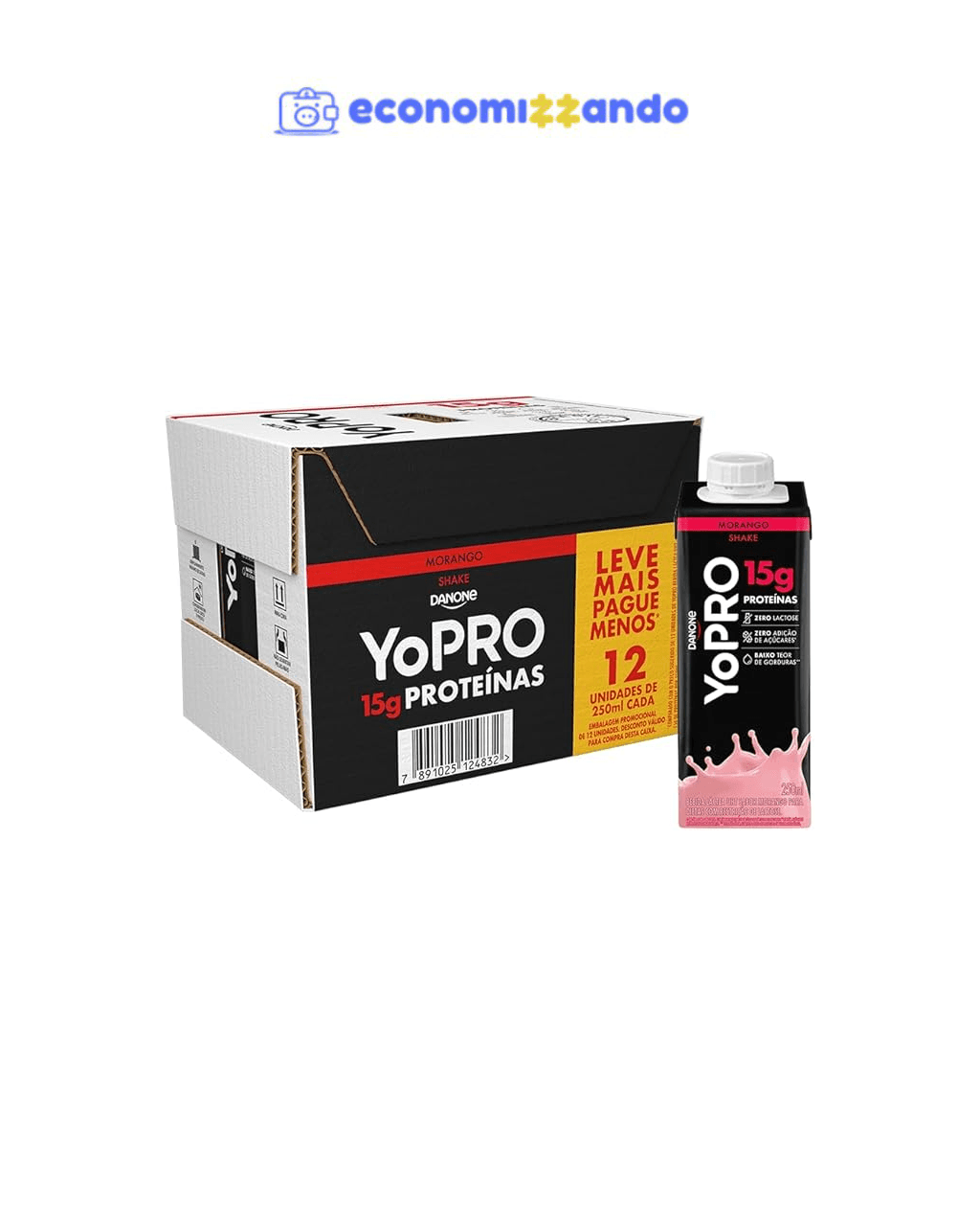 YoPRO Bebida Láctea UHT Morango 15g de proteínas 250ml - 12 unidades