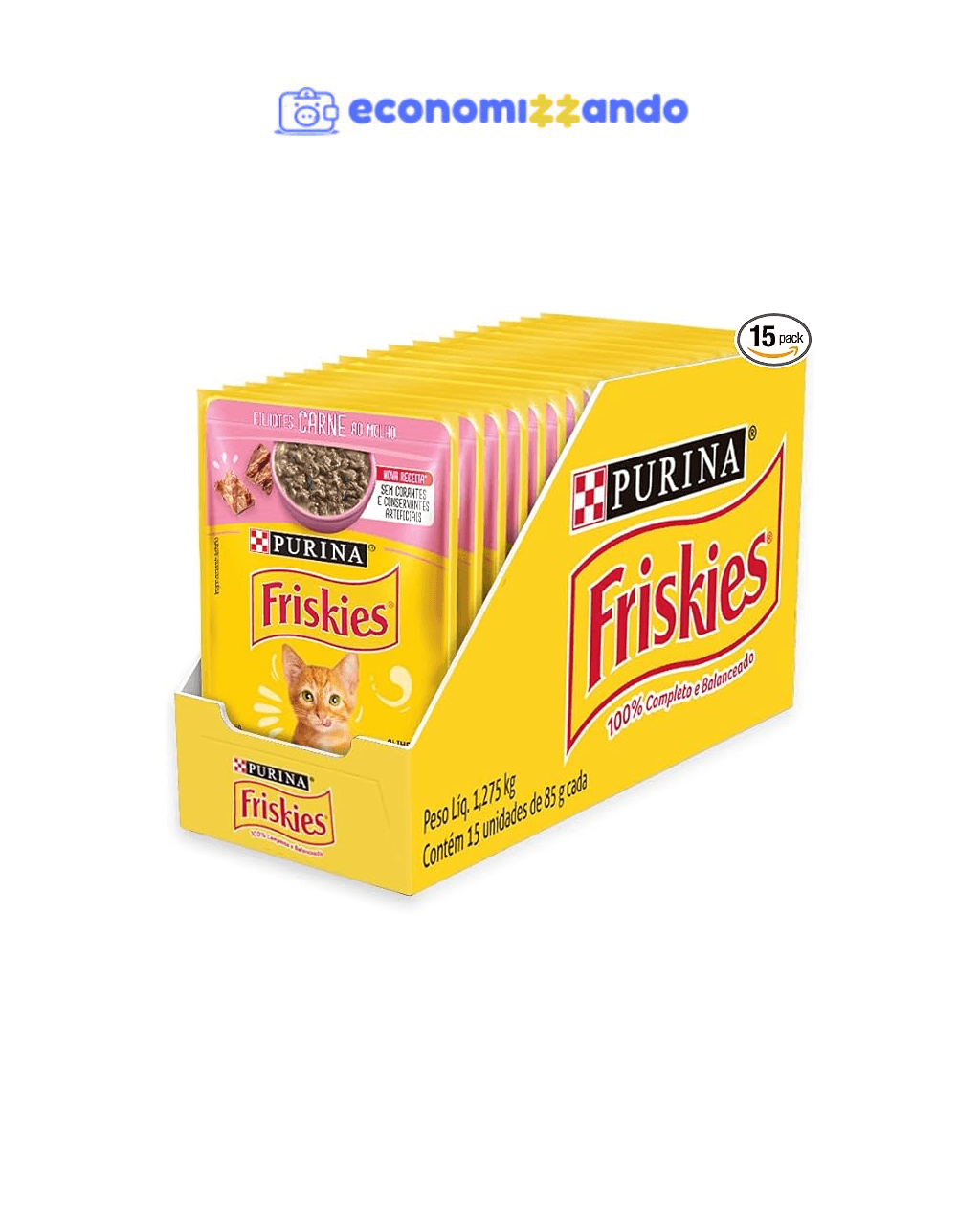 Pack Ração Friskies Filhotes Carne Ao Molho - Com 15 Sachês 85g