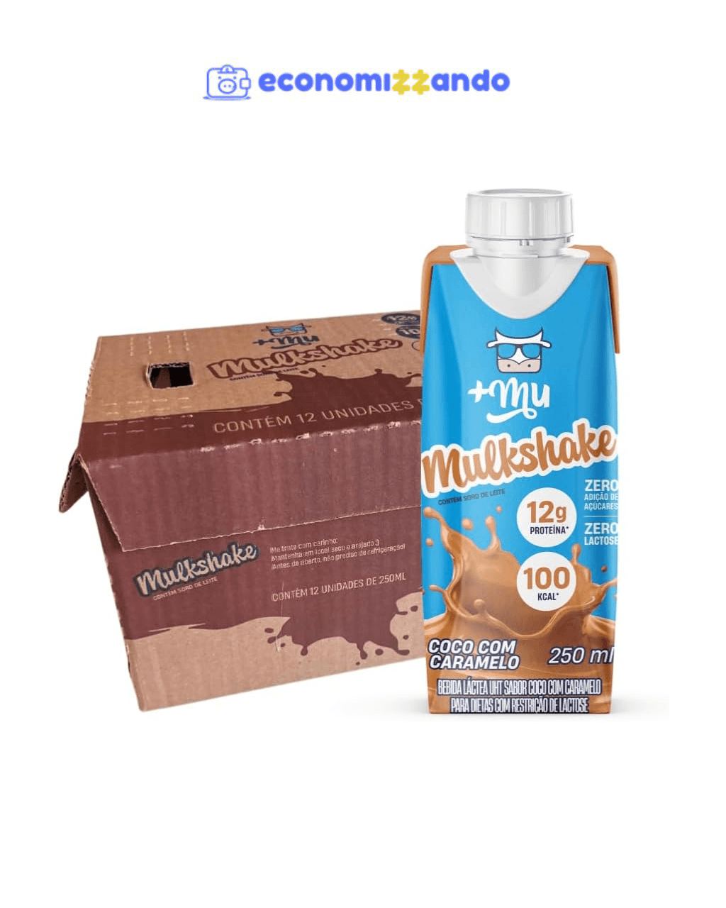 +Mu Mulkshake Bebida Proteica Sabor Coco com Caramelo - Pack 12 unidades 250 mL